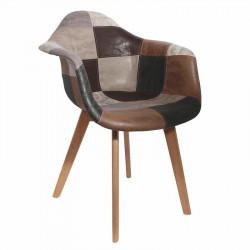 Lot de 2 Fauteuils Cuir Synthétique| Scandinave Patchwork Marron et Gris| H 84 x P 59 x L 62 cm | Multicouleurs