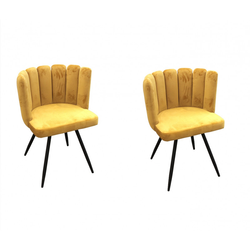 Lot de 2 Chaises Rondes en Velours | L 53 x P 51 x H 80 cm | Jaune| 4 Pieds en Métal