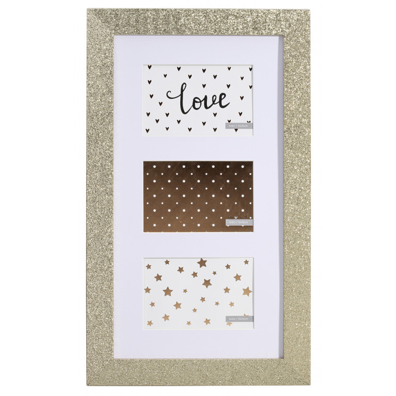 Cadre photo en bois avec paillettes - ERICA "Céleste" - 48,6 x 28,6 x 1,5 cm - Doré