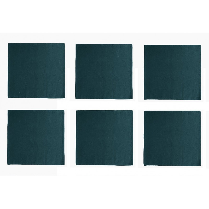 Lot de 6 serviettes de table en coton - Yuco - 45 x 45 cm - Bleu canard