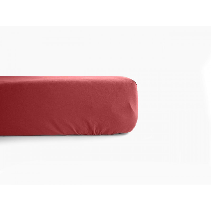 Drap housse en coton lavé - Palace - 90 x 190 cm - Rouge cardinal