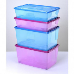 Lot de 4 boîtes alimentaires - L 60 x l 40 x H 29 cm - 24 litres - Rose et bleu