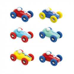 Lot de 6 mini voitures de course - 2 ans - L 7.5 x l 6 cm - Bois