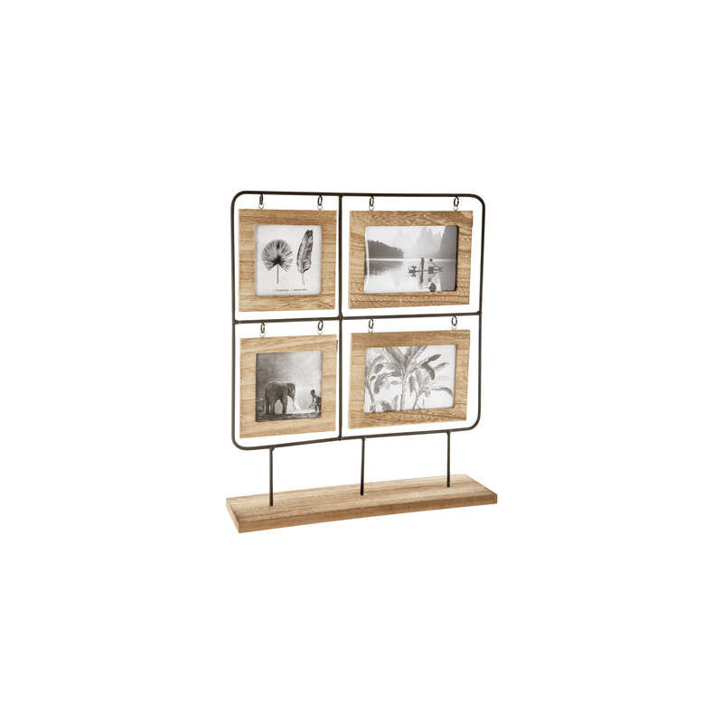 Pêle-mêle en bois 8 photos à poser - 36 x 10 x 42 cm- Beige et Noir
