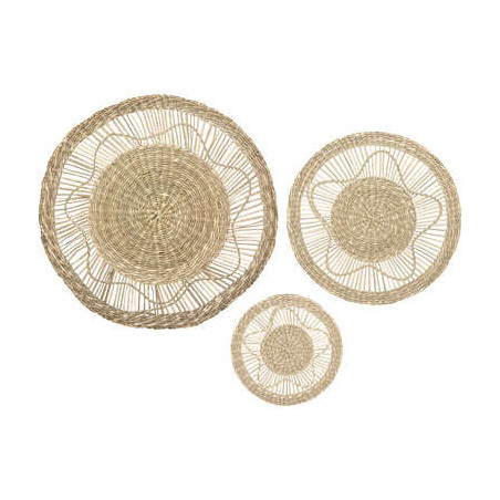 Lot de 3 décorations murales en roseau - D 38 cm - Beige