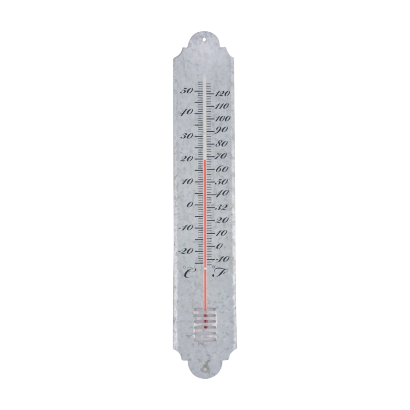 Thermomètre en zinc patiné - L 9 x H 49,5 cm - Gris