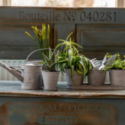 Lot de 3 pots à fleurs avec soucoupe en zinc patiné - 11,1 x 32,8 x 10,5 cm - Gris