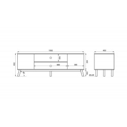 Meuble TV - Vero - L 150 cm - Blanc et façades couleur hêtre