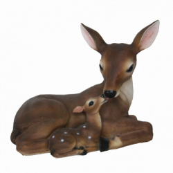 Figurine décorative - Biche avec faon - H 23 cm - Marron