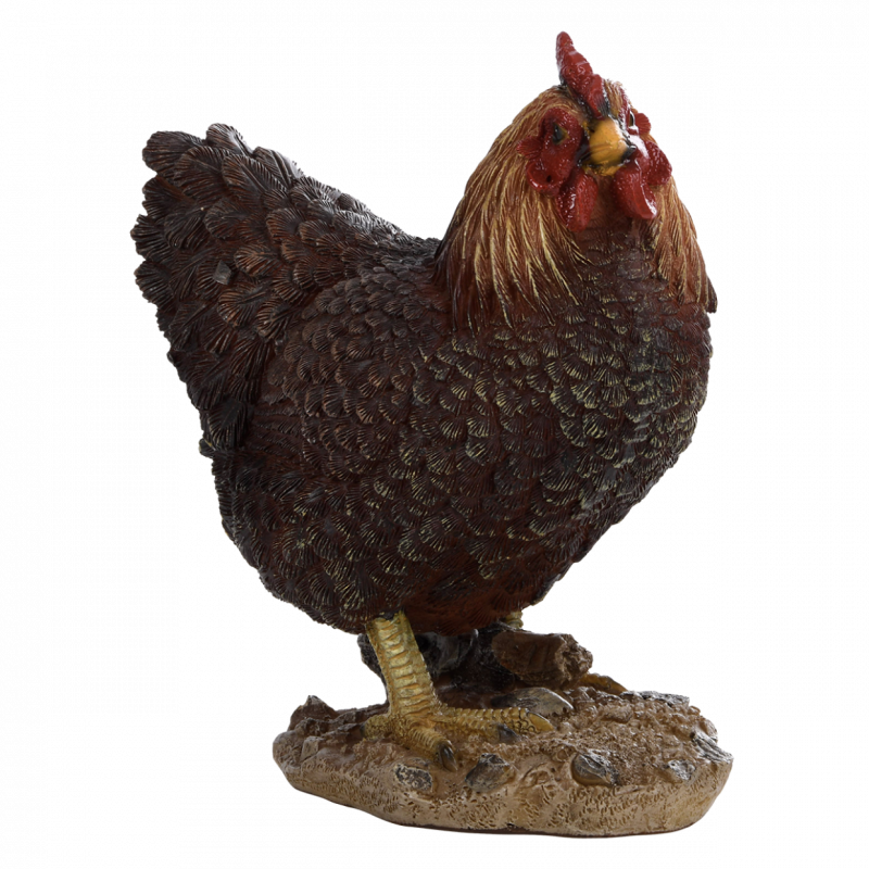 Figurine décorative intérieur ou extérieur - Poule debout - H 19,8 cm - Marron foncé