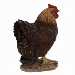 Figurine décorative intérieur ou extérieur - Poule debout - H 19,8 cm - Marron foncé