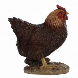 Figurine décorative intérieur ou extérieur - Poule debout - H 19,8 cm - Marron foncé