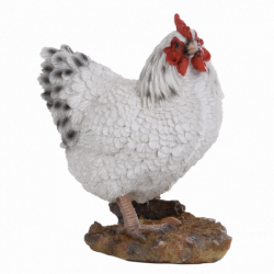 Figurine décorative intérieur ou extérieur - Poule debout - H 19,8 cm - Blanc