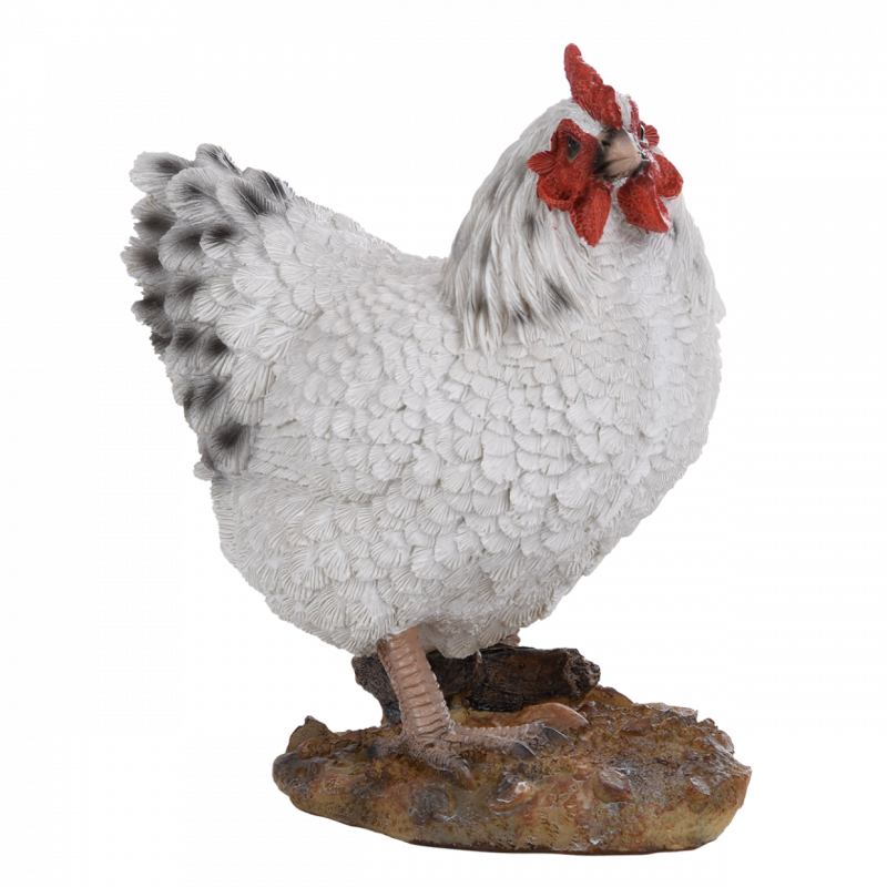 Figurine décorative intérieur ou extérieur - Poule debout - H 19,8 cm - Blanc