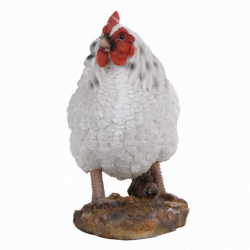 Figurine décorative intérieur ou extérieur - Poule debout - H 19,8 cm - Blanc