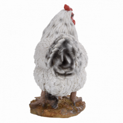 Figurine décorative intérieur ou extérieur - Poule debout - H 19,8 cm - Blanc