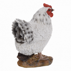 Figurine décorative intérieur ou extérieur - Poule debout - H 19,8 cm - Blanc