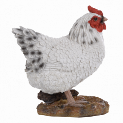 Figurine décorative intérieur ou extérieur - Poule debout - H 19,8 cm - Blanc