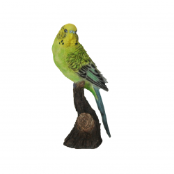 Figurine décorative intérieur ou extérieur - Perruche sur le tronc - H 18 cm - Vert