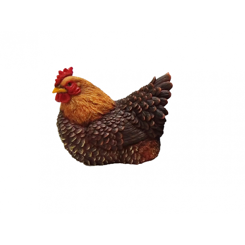 Figurine décorative intérieur ou extérieur - Poule couchée L- H 21,3 cm - Marron