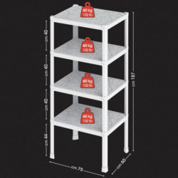 Etagère modulable 4 niveaux H 187 cm -Conditions extrêmes et charge jusqu\'à 240kg - Intérieur/extérieur