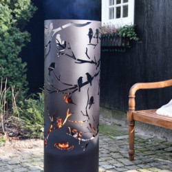 Brasero cylindre - Oiseaux - D 39 x 118 cm - Noir
