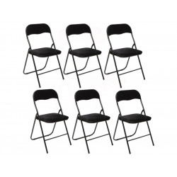 Chaise pliante en velours noir - Lot de 6 chaises pliables
