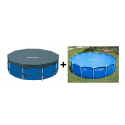 Kit bache à bulles + bache de protection pour piscine tubulaire 3,66m - Intex