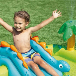 Aire de jeux piscine gonflable Dinosaures Intex - 191 x 152 cm - Avc toboggan et jets d'eau