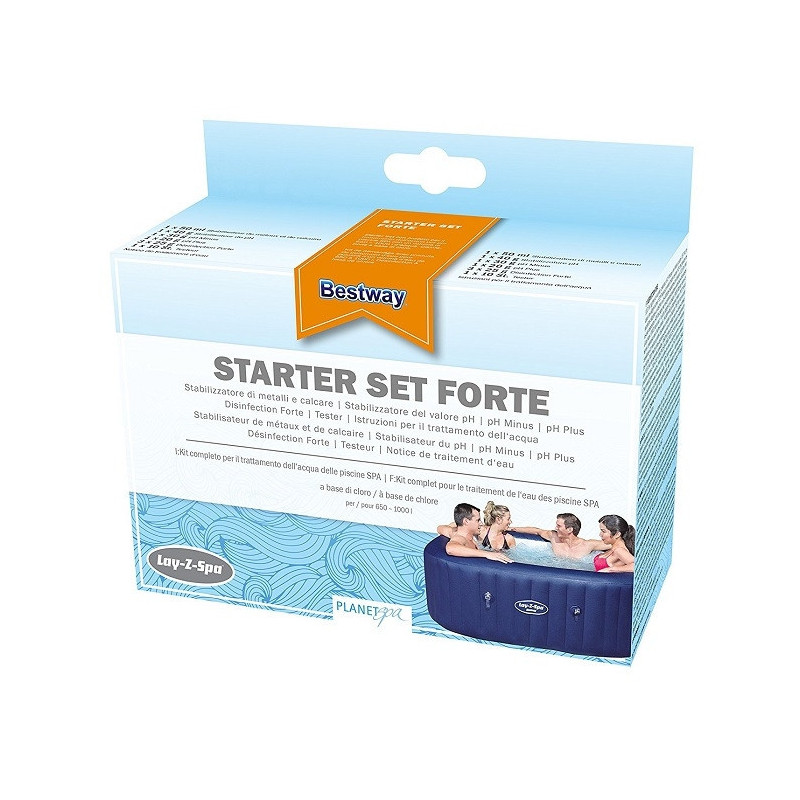 Kit de démarrage 4 produits pour spa - Brome/antimousse/PH+/PH- - Traitement complet de l'eau du spa