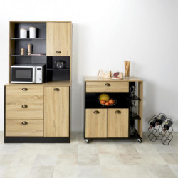 Buffet de cuisine couleur bois et noir - L 90 x P 39 x H 169 cm