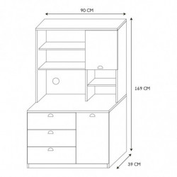 Buffet de cuisine couleur bois et noir - L 90 x P 39 x H 169 cm