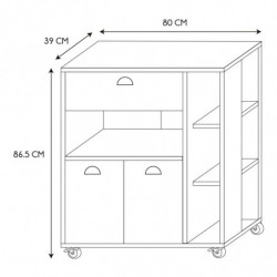 Meuble desserte de cuisine à roulettes - 80 x 39 x H 86,5 cm - Couleur bois et noir