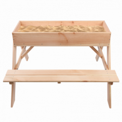 Table de pique nique 2 en 1 avec bac à sable pour 4 enfants - 93 x 88 x H 60 cm - Bois de pin