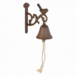 Cloche rustique design oiseau S - H 15,5 cm - Fonte, corde coton