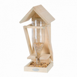 Mangeoire bouteille de vin - l 18.5 x H 41,5 cm - Bois de pin, verre