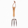 Fourche à récolte inoxydable - L 29,9 cm - Acier inoxydable, bois de frêne, noeud en cuir