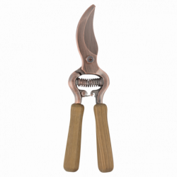 Sécateur plaqué cuivré ergonomique et verouillable - L 6,2 x P 2,1 x H 20,5 cm - Bois de frêne, acier au carbone