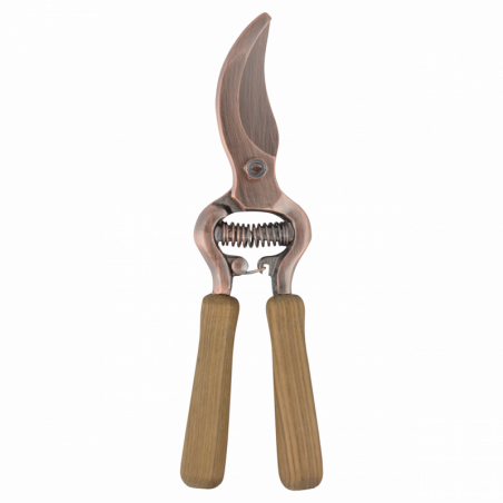 Sécateur plaqué cuivré ergonomique et verouillable - L 6,2 x P 2,1 x H 20,5 cm - Bois de frêne, acier au carbone