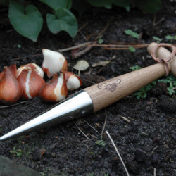 Plantoir droit ergonomique - L 29,5 cm - Acier inoxydable, bois de frêne, noeud en cuir