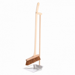 Set de nettoyage balai et pelle à long manche - L 25,5 x H 90,5 cm - Bois de hêtre, acier