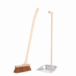 Set de nettoyage balai et pelle à long manche - L 25,5 x H 90,5 cm - Bois de hêtre, acier