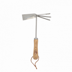 Serfouette double - L 30 cm - Accessoire pour ameublir et desherber - Inox, frêne et cuir