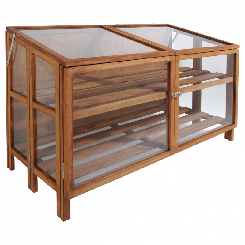 Mini-serre pliable en bois - 118,5 x 60 x H 80 cm - Bois d'eucalytus, acier inoxydable, verre