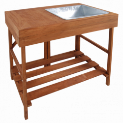 Table à rempoter en bois avec bac en zinc - 75 x 58 x H 89 cm - Bois d'eucalytus