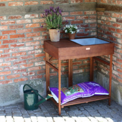 Table à rempoter en bois avec bac en zinc - 75 x 58 x H 89 cm - Bois d'eucalytus