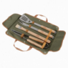 Trousse de 4 ustensiles pour barbecue - Toile, acier inoxydable, bois de frêne