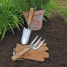 Set de 3 outils de petit jardinage - Pelle rateau et gants en cuir - Inox frêne et cuir