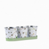 Trois pots sur plateau avec motif abeille - L 32 x P 10,6 x H 10,9 cm - Acier galvanisé