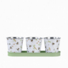 Trois pots sur plateau avec motif abeille - L 32 x P 10,6 x H 10,9 cm - Acier galvanisé